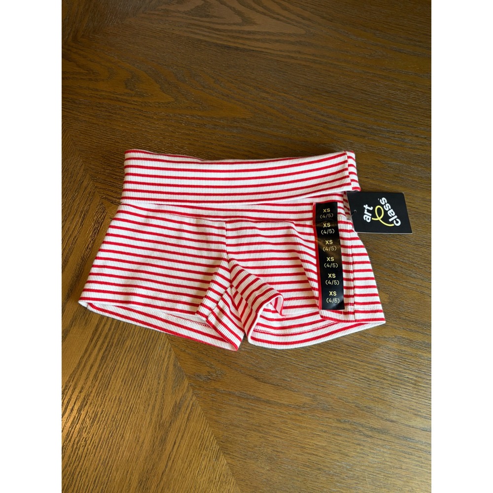 Art Class Girls Lively Red White Striped Ribbed Knit Shorts XS 4/5 WRE428 NWT